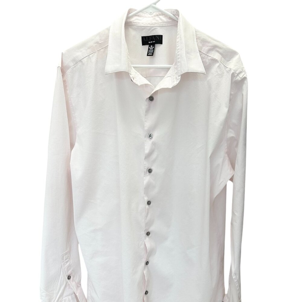 ALFANI Mens Dress Shirt Pink Slim Fit Size 17-17.5/36-37 Button Up Long Sleeves